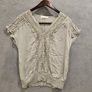 Farmers Market by One World Lace Top Womens Size Medium V Neck Boho Peasant